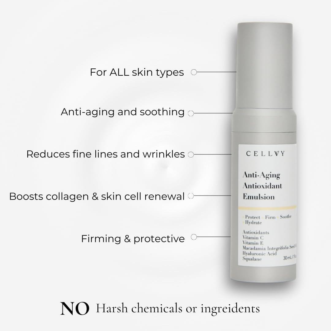 CELLVY Anti-Aging Antioxidant Emulsion with Hyaluronic Acid, Vitamin C & E, Korean Taiwanese Skincare, Firming & Hydrating Face Lotion, Smooths Fine Lines & Wrinkles and Boosts Collagen Production