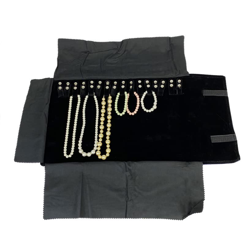 SCIKHEFT Velet Travel Jewelry Case Roll Bag Organizer for Necklace Bracelet Black Gray Velvet (Black Velvet)