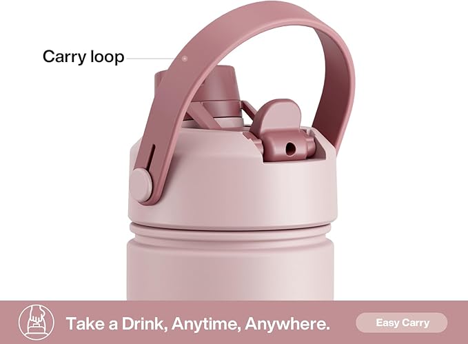 26 oz Insulated Water Bottle with 2-in-1 Straw and Spout Lid, Keep Cold 24H, Leak-Proof, Fits in Car Cup Holder, Stainless Steel Water Bottle for Sports, Travel, Gym, and School (Dried Rose)