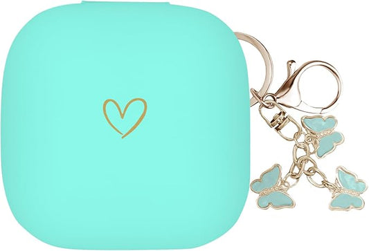 Compatible with Powerbeats Pro, Soft Silicone Case with Gold Heart Pattern for Powerbeats Pro Case with Cute Butterfly Keychain for Girls Women (Mint Green)