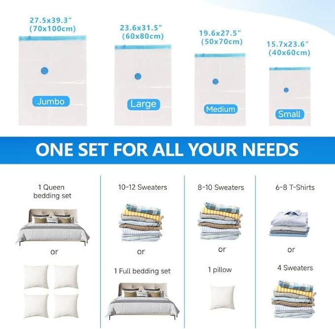 25 Pack Vacuum Storage Bags with Electric Air Pump, Space Saver Bags (3 Jumbo/4 Large/5 Medium/5 Small/4 Roll M/4 Roll S) Compression for Comforters and Blankets, Duvets, Pillows, Travel