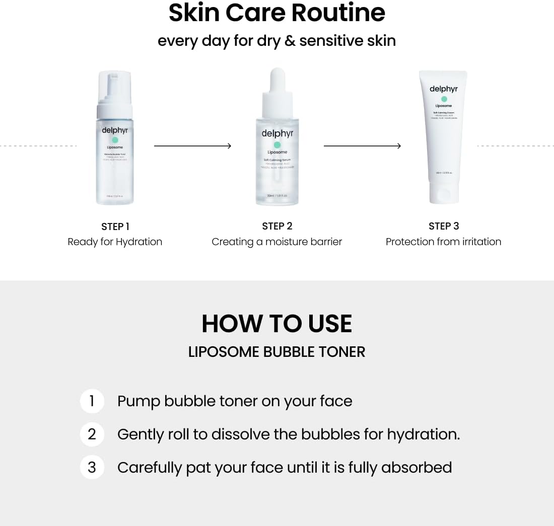 delphyr Liposome Waterful Bubble Serum, Hydrating Foaming Toner for Sensitive Skin with Centella Asiatica TECA, Korean Skincare for Trouble Care (5.07 fl. oz, 150ml)