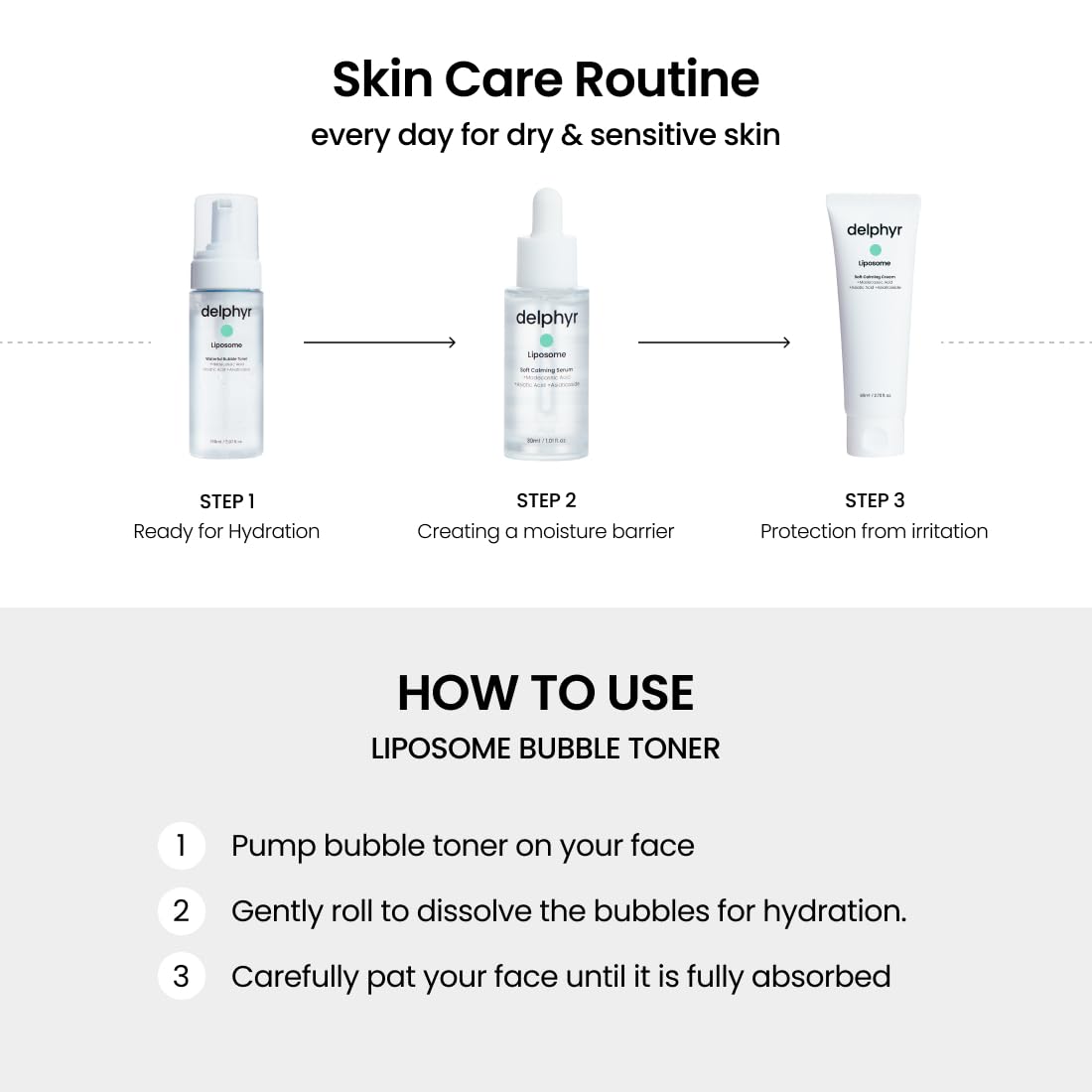 delphyr Liposome Waterful Bubble Serum, Hydrating Foaming Toner for Sensitive Skin with Centella Asiatica TECA, Korean Skincare for Trouble Care (5.07 fl. oz, 150ml)