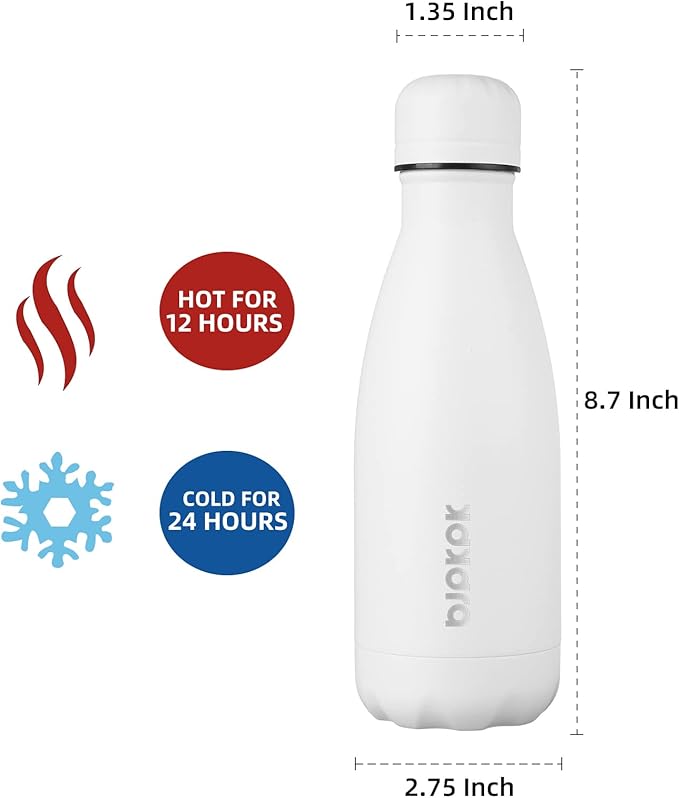 BJPKPK 12oz Insulated Stainless Steel Water Bottles Travel Sports Water Bottles Dishwasher Safe,White