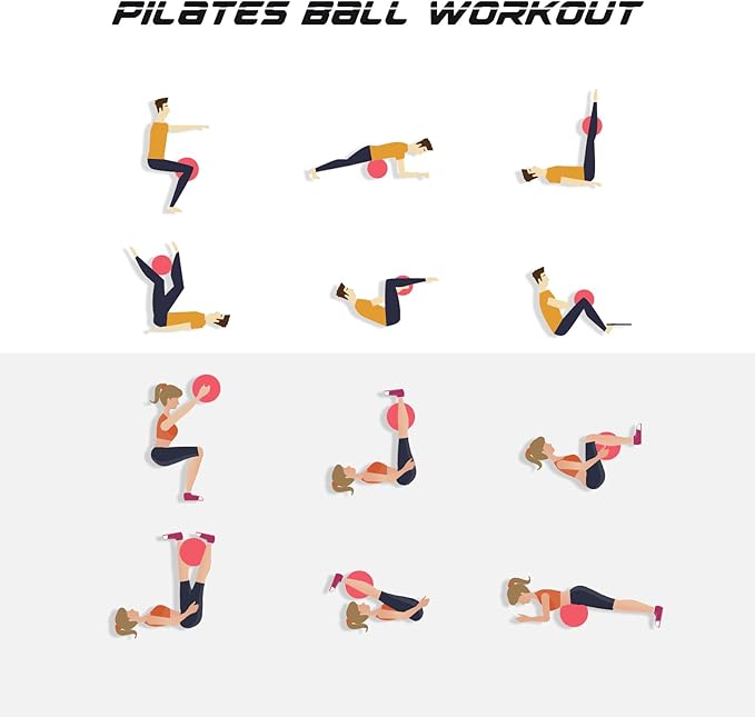 Cikyner Soft Pilates Ball, Small Exercise Ball 9 Inch Mini Gym Ball with Inflatable Straw, Suitable for Pilates, Yoga, Full Body Training, Physical Therapy and Balance improving at Home, Gym & Office