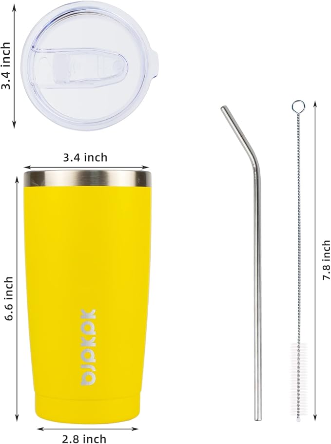 BJPKPK Yellow Stainless Steel Tumbler With Lid And Straw 20 oz Insulated Tumblers Thermal Cup For Hot And Cold Drinks