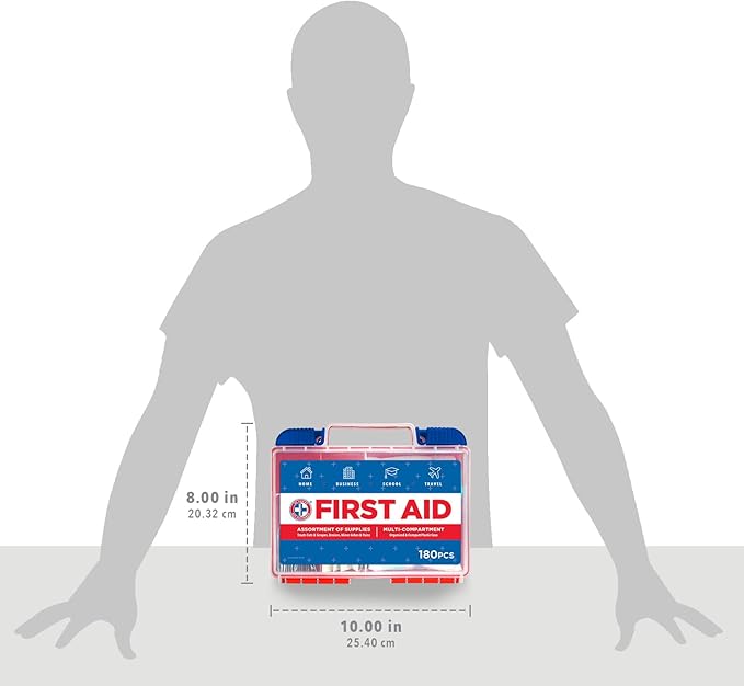 Be Smart Get Prepared 180 Piece First Aid Kit: Clean, Treat, Protect Minor Cuts, Scrapes. Home, Office, Car, School, Business, Travel, Emergency, Survival, Hunting, Outdoor, Camping & Sports, FSA HSA