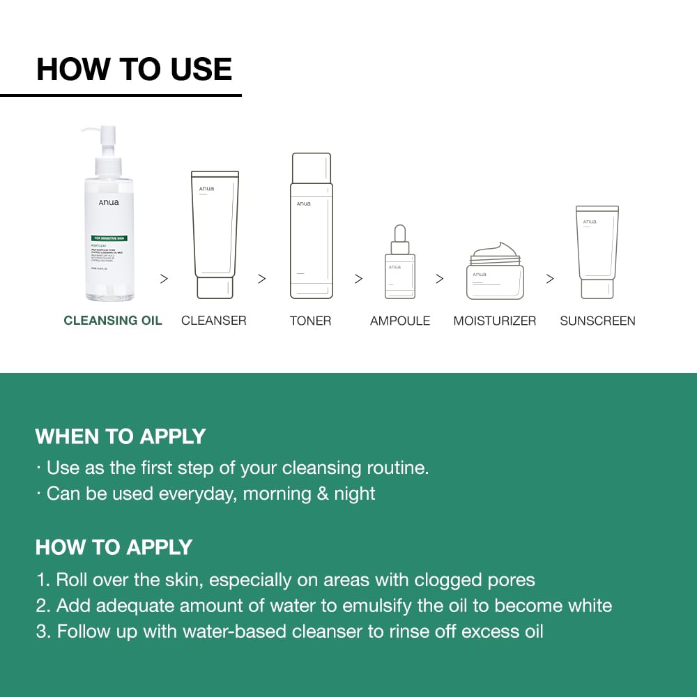 ANUA Heartleaf Pore Cleansing Oil MILD, Sensitive Skin Face Wash, Oil Cleanser for Face, Makeup Blackhead Remover, Korean Skin Care, Non-Comedogenic, Fragrance Free 6.76 fl oz(200ml)