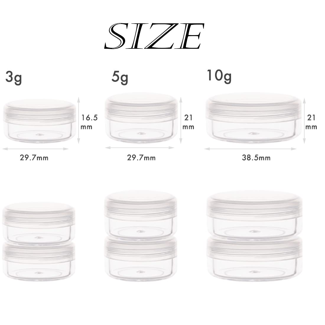 ZEJIA 3 Gram Sample Containers with Lids, 75Pack Tiny Sample Jars with Labels, Mini Plastic Cosmetic Containers for Beauty Products, Lip Balms, Lotion, Powder (Clear Lids)