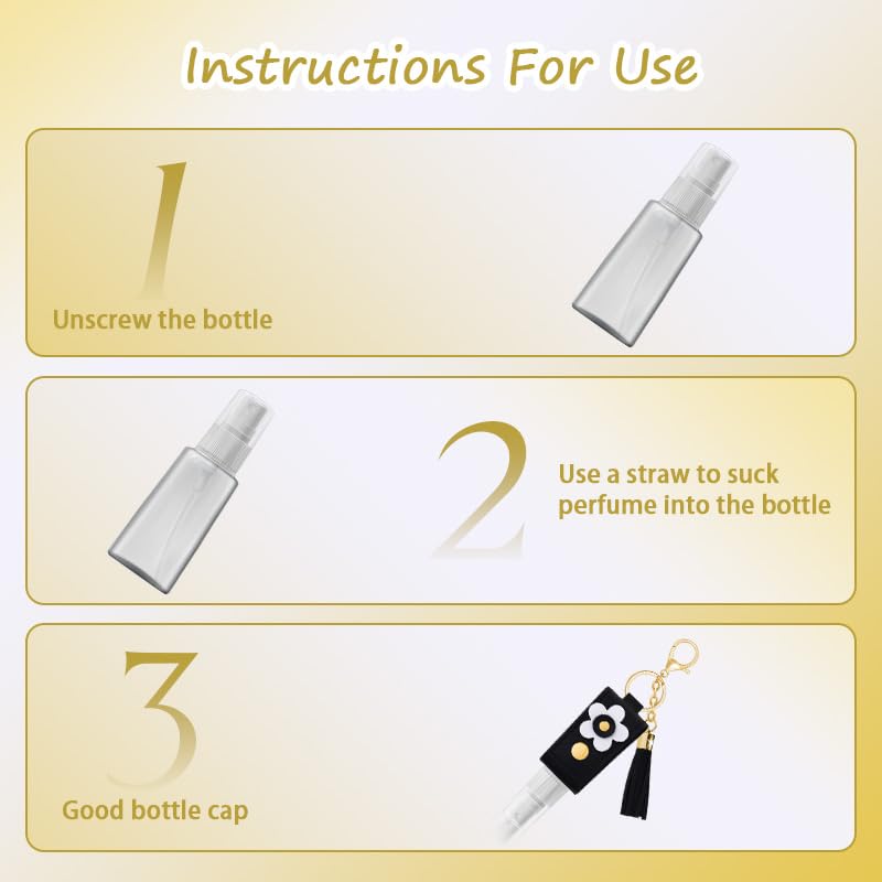 Hand Sanitizer Holder Keychain for Women 30ml Disinfectant Spray Bottle Keyring for Women Girls Refillable Travel Containers Mini Perfume Toner Spray Bottle Black Handbag Accessories