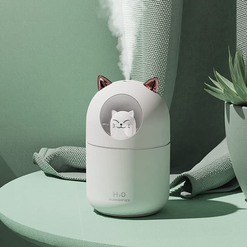 Portable Small Humidifier, 300ml Mini Cool Mist Humidifier with Night Light, USB Personal Humidifier Auto Shut-Off, Ultra-Quiet, 2 Spray Modes, Suitable for Home Office Travel(white)