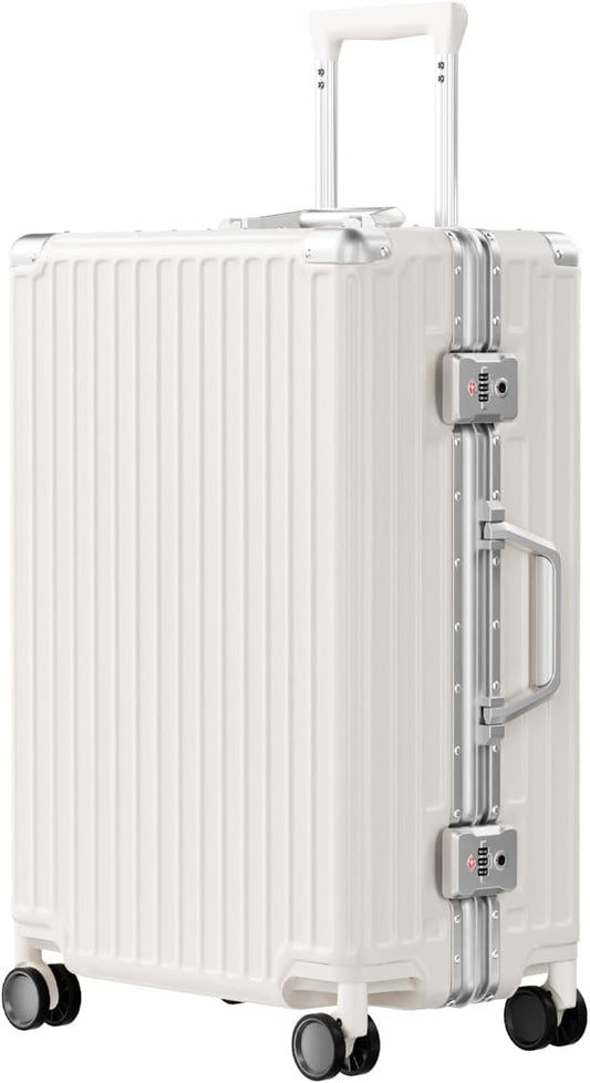 AnyZip Luggage PC+ABS Aluminum Frame Zipperless Checked Luggage Hard Shell Suitcase with TSA Lock Double Spinner Wheels 24 Inch White