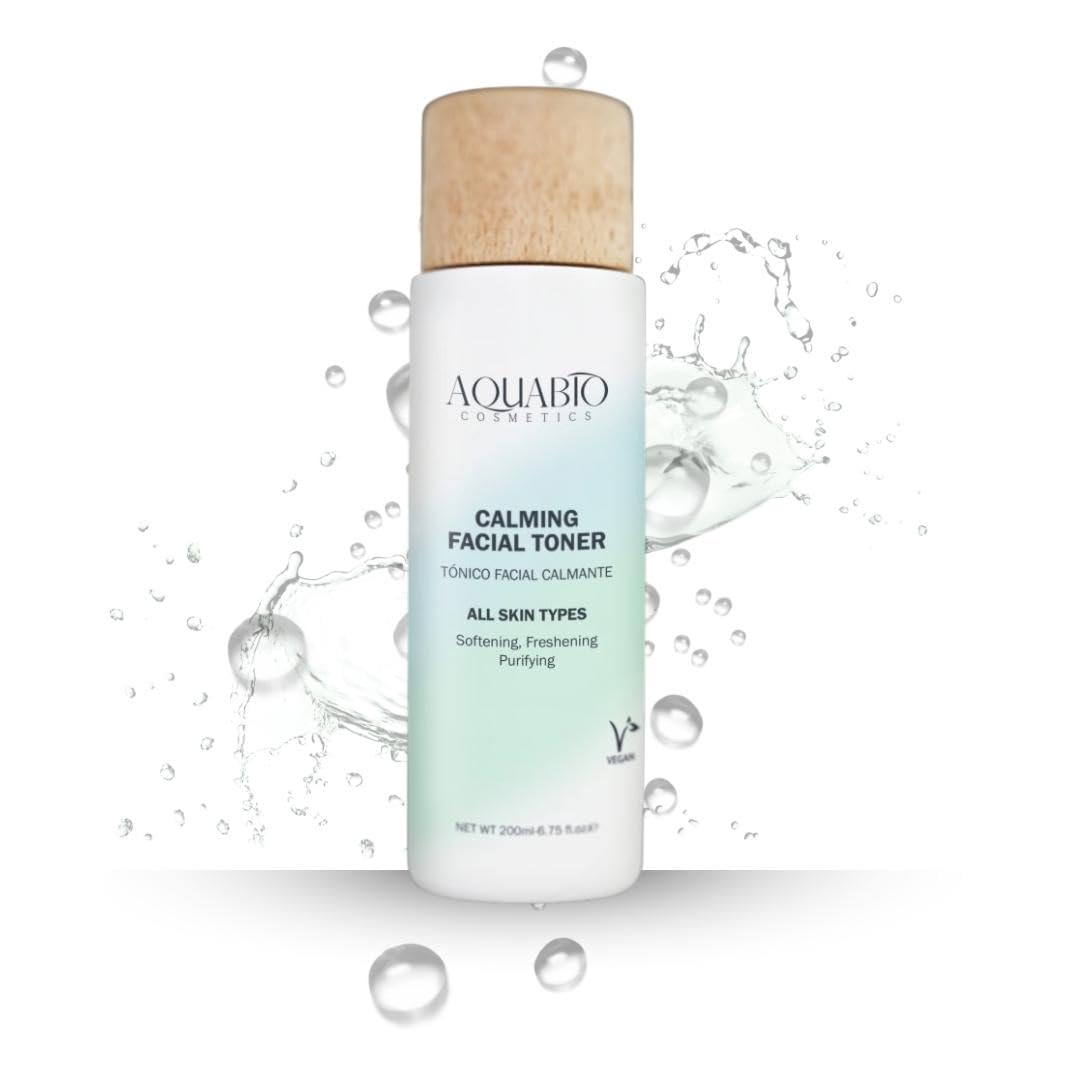AquaBio Organic Hydrating Toner with Rose Water & Aloe Vera, Moisturizing Toner for Dry Skin, Vegan & Alcohol-Free, Calming & Nourishing, Gentle & Balancing, Purifying & Brightening Formula 6.75 Oz