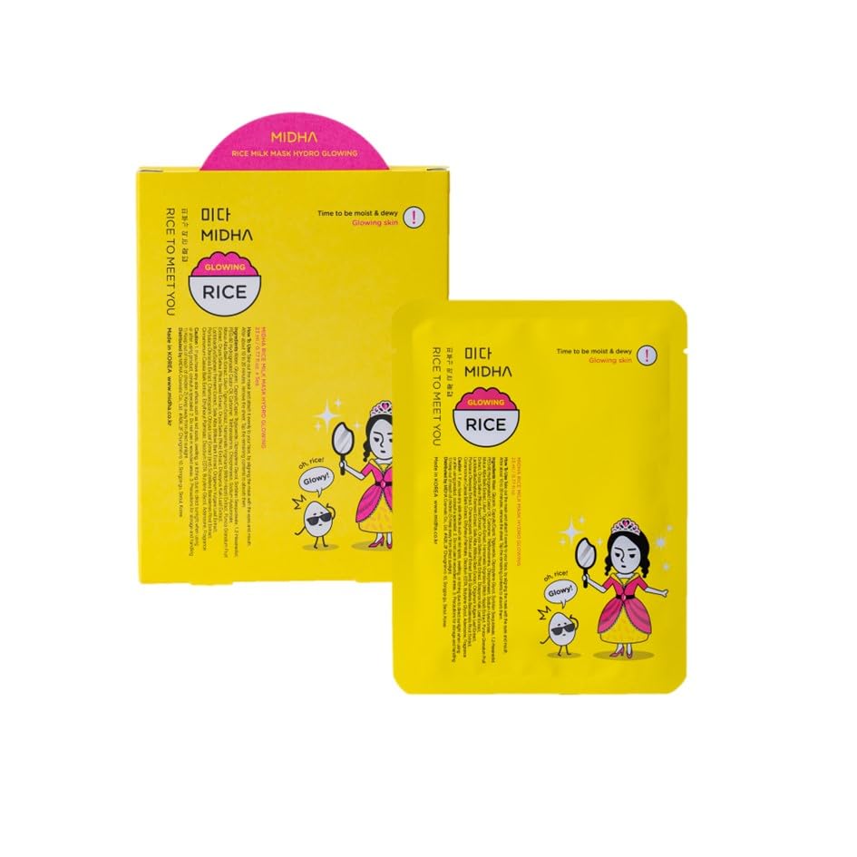 MIDHA Rice Milk Mask Hydro Glowing, moisturizing and glowing facial sheet mask 5ea 1Pack, helps to immediately hydrate and make natural glowy skin