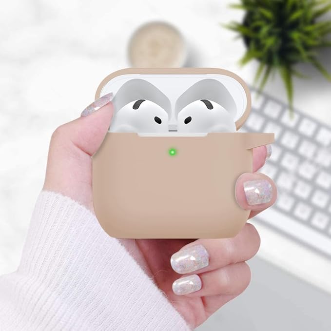 Case Cover for Apple Airpods 4 - VOTILE Airpods 4 Cases 2024 Cover Women Silicone iPods 4 Earbuds Wireless Accessorie Charging Cases Girl Bling Keychain for Airpod iPods 4th Generation - Milk Tea
