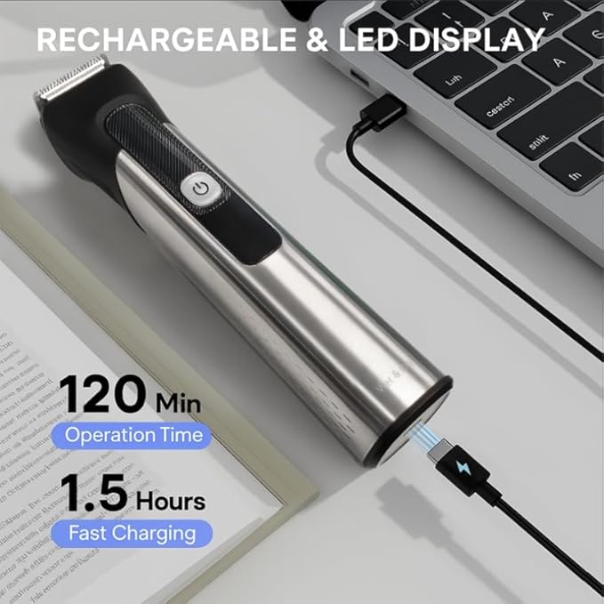 Beard Trimmer for Men – Stainless Steel Electric Razor & Shaver, Cordless Hair Clippers Grooming Kit, IPX7 Waterproof Nose Ear Face Body Trimmer, USB-C Rechargeable with Travel Lock, Gifts for Men
