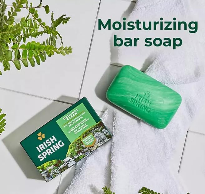 2-Pack Deodorant Irish Bar Soap, Mild for skin, 12 hours small fresh, Spring Soap for Washing Face,Body,Hand, 4oz each (total 8 oz) + 1 Shower Sponge for Irish Spring Bar soap.
