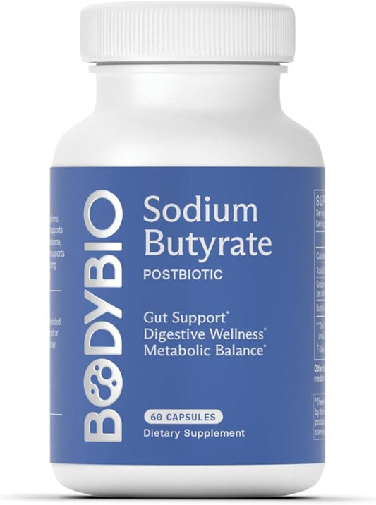 BodyBio Butyrate - Postbiotic for Gut Health, Digestive Support, Bloat, Gas & Constipation Relief, Leaky Gut Repair - Sodium + Butyric Acid Supplement for GI Wellness