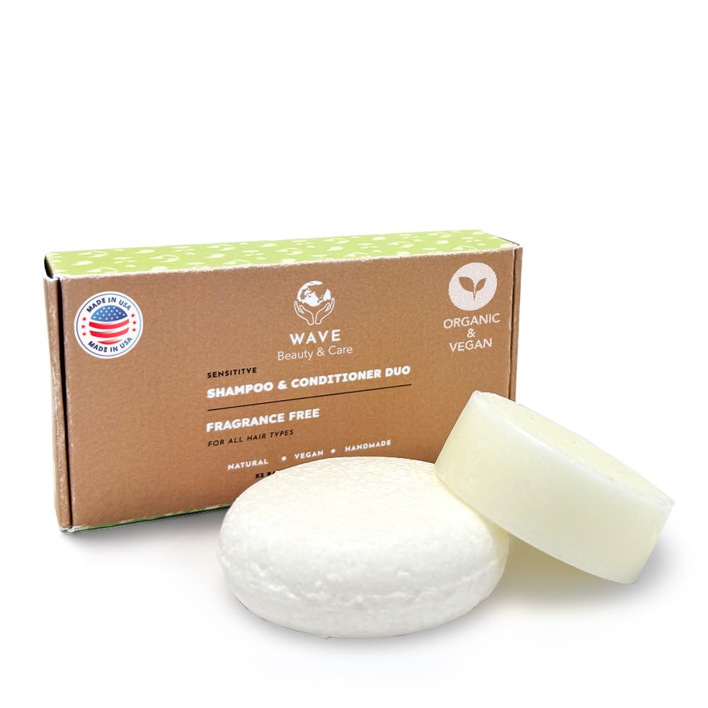 Wave Unscented Shampoo & Conditioner Bar Set - Sulfate Free Natural & Organic Moisturizing Vegan Shampoo and Conditioner Bars for Women & Men - Long-Lasting (80-120 Uses)