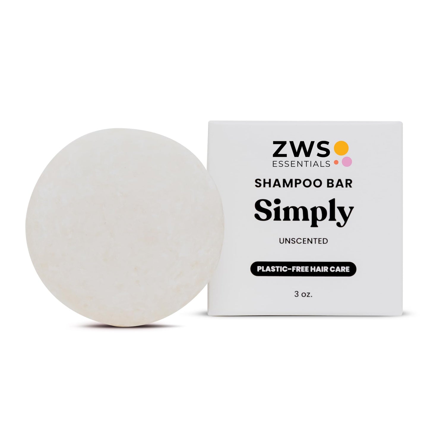 ZWS Essentials Simply Unscented Shampoo Bar, Vegan Solid Hair Cleanser for Sensitive Scalps & Fragrance-Free Care, Zero Waste, Travel-Friendly