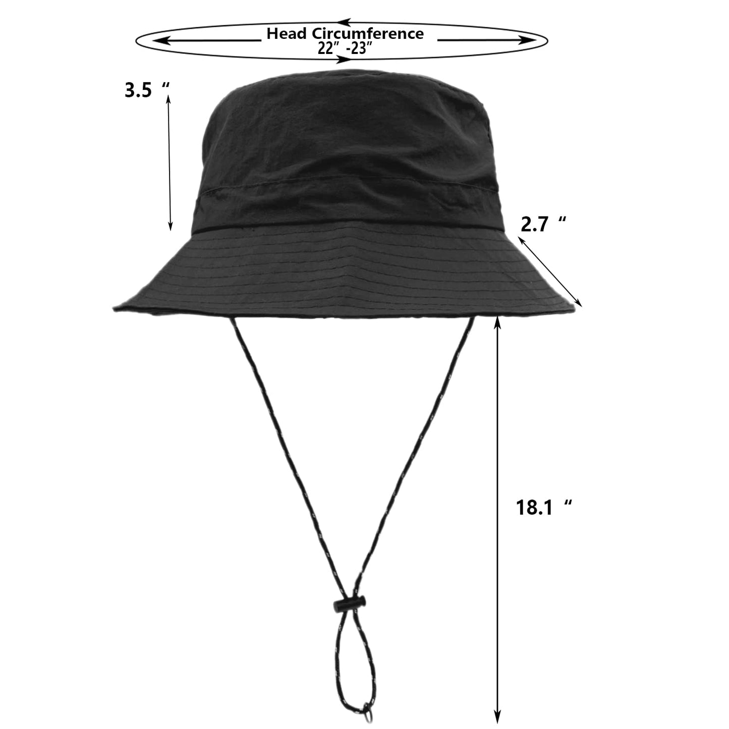 woogwin Waterproof Bucket Rain Hat with Chin Strap Quick Dry Packable Boonie Sun Hat Safari Hat UV Protection(Black)