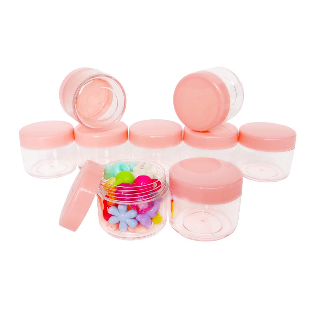 Wopanxye 20pcs 20ml Mini Travel Jars with Pink Lids for Cosmetics, 20g Plastic Small Pot for Beauty Container, Makeup Sample Eyeshadow, Face Cream, Lip Gloss Balm, Powder, Lotion, Toner, Homemade DIY