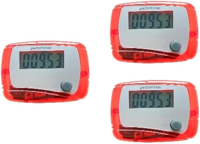 3Pcs Red Portable Counter Mini Digital LCD Pedometer Sports Walking Running Step Counter Meter Walking Distance Miles,Exercise Time, Calorie Counter, Daily Target Monitor
