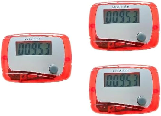 3Pcs Red Portable Counter Mini Digital LCD Pedometer Sports Walking Running Step Counter Meter Walking Distance Miles,Exercise Time, Calorie Counter, Daily Target Monitor