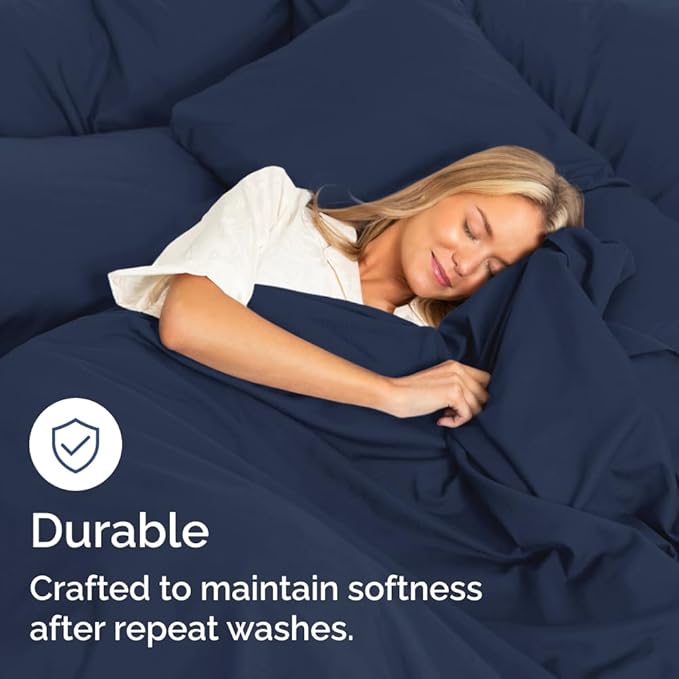 Bulk Case Pack of 12 Sheet Sets - (12) Complete Cal King Size Sheet Sets w/Deep Pockets - Wholesale Bulk Bedding for Hotels, Spas & Airbnbs - Breathable, Soft & Wrinkle Free - (Cal King, Navy Blue)