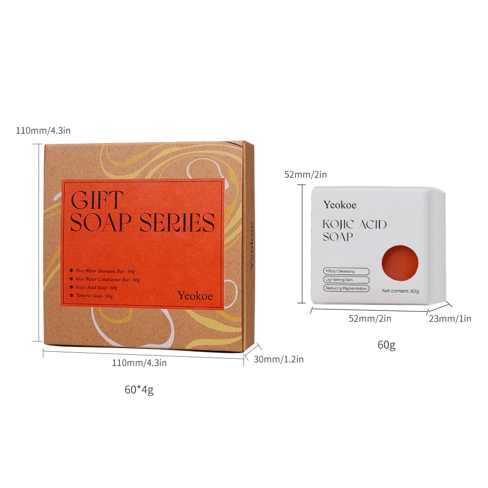 Yeokoe Turmeric Soap Bar and Rice Water Shampoo Conditioner Bar Set,Kojic acid for Body,Face and Hair,Deep Cleansing,Travel Toiletries,Spa Gifts For Women