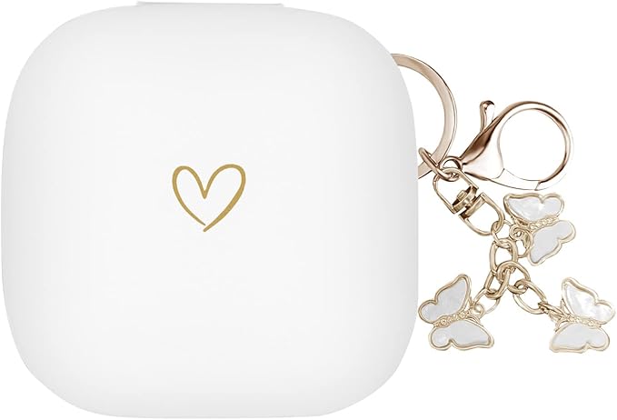 Compatible with Powerbeats Pro, Soft Silicone Case with Gold Heart Pattern for Powerbeats Pro Case with Cute Butterfly Keychain for Girls Women (White)