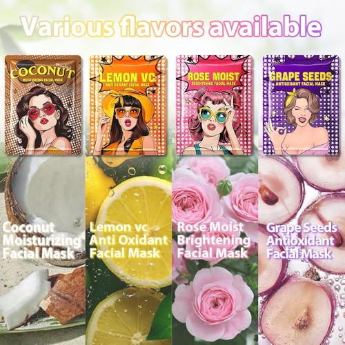 FeiCuiYun Girl Character Sheet Masks, Spa Party Facial Mask Skincare Set, Sheet Masks Skin Care, Moisturize Brighten Soothe for All Skin Types, Christmas Birthday Gifts for Women Men Girls, (8Pcs)