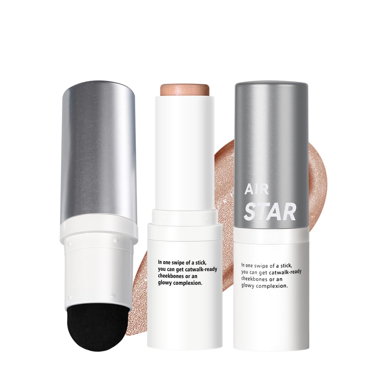 SIYDYRIT Natural Dewy Glow Highlighter Stick, Glassy Highlighter Balm with Sponge Tip, Multi-Use Shimmer Glow Makeup for Face and Body, Makeup Balm for Dewy Skin-#04 Sun Glow (1pack)