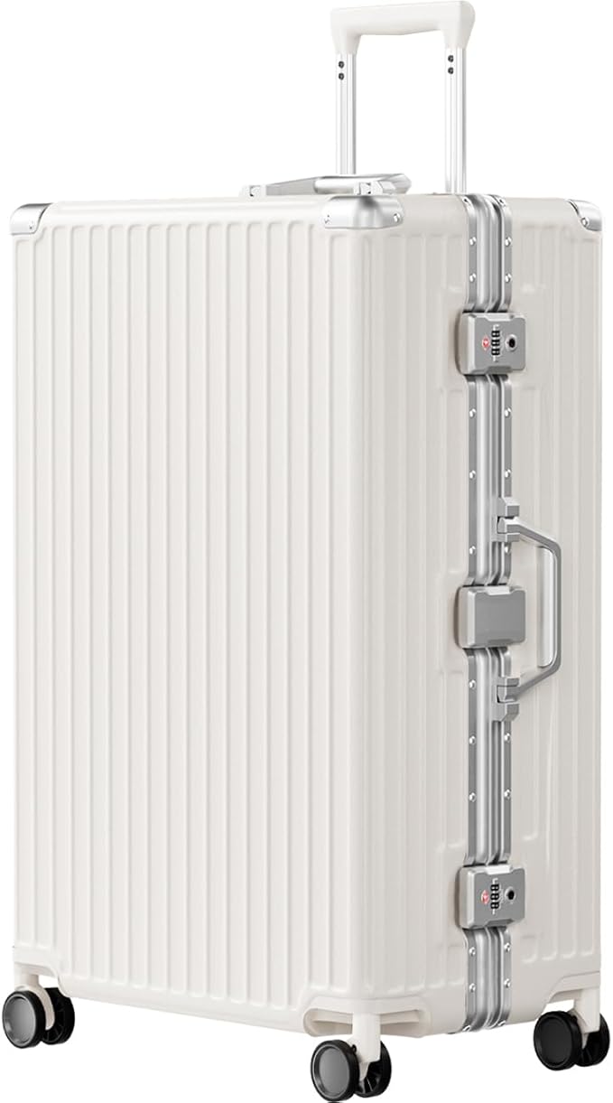 AnyZip Luggage PC+ABS Aluminum Frame Zipperless Checked Luggage Hard Shell Suitcase with TSA Lock Double Spinner Wheels 28 Inch White