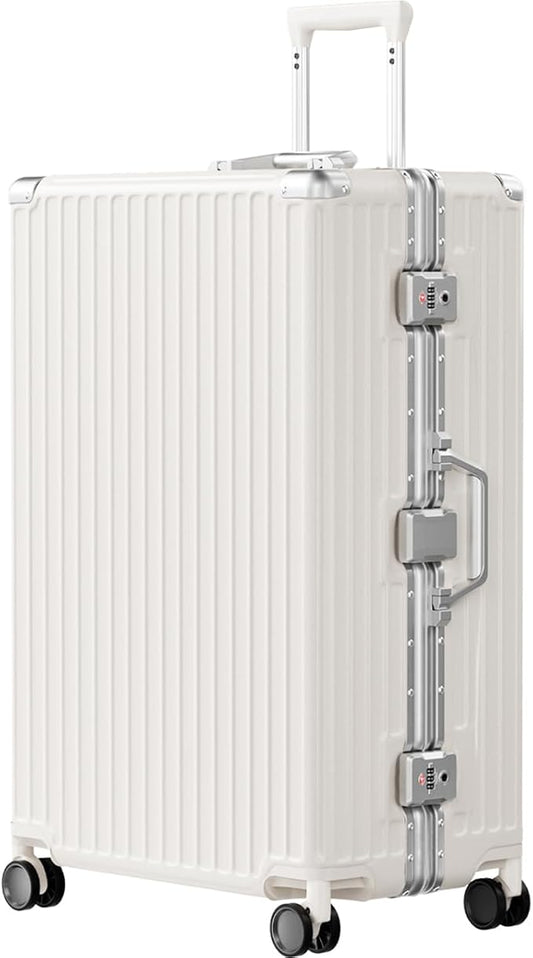 AnyZip Luggage PC+ABS Aluminum Frame Zipperless Checked Luggage Hard Shell Suitcase with TSA Lock Double Spinner Wheels 28 Inch White