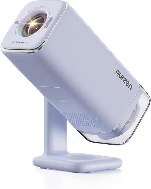 Aurzen BOOM Air Google TV Portable Projector with WiFi and Bluetooth, USB-C Powered, Smart Projector for Outdoor & Home Movie, 4K Supported, Real-Time Focus, Dolby Audio, Adjustable Stand, Off-White