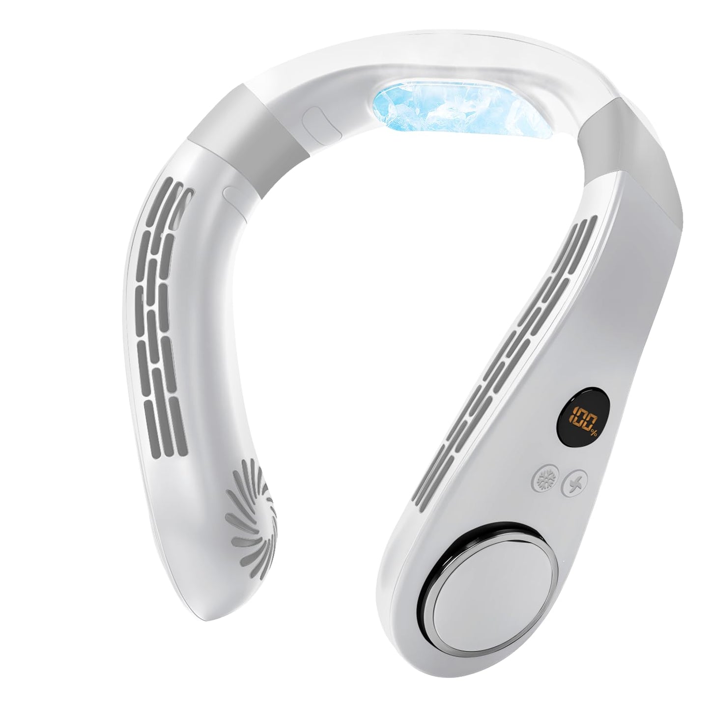 Neck Fan with Cooling Plate,5500mAh Neck Fans that Blow Cold Air Rechargeable Battery Operated,Bladless Quiet Personal Portable Neck Fans for Women Men,Wearable Neck Coolers for Hot Weather (White)