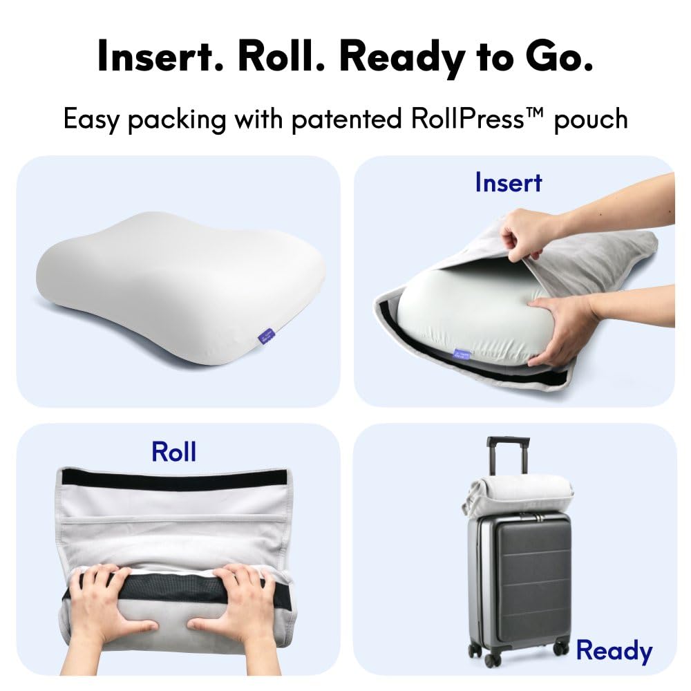 Cushion Lab Travel Deep Sleep Pillow – Compact Memory Foam Neck Pillow for Sleeping, Portable Pillow for Hotels, Camping, Side & Back Sleepers, On-The-Go – Calm Grey