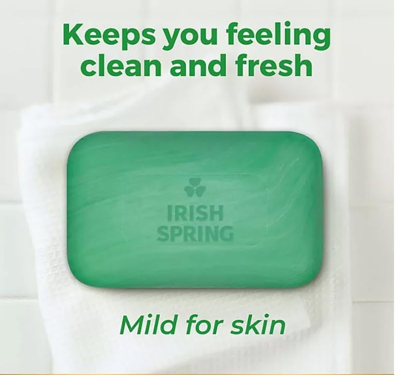 2-Pack Deodorant Irish Bar Soap, Mild for skin, 12 hours small fresh, Spring Soap for Washing Face,Body,Hand, 4oz each (total 8 oz) + 1 Shower Sponge for Irish Spring Bar soap.
