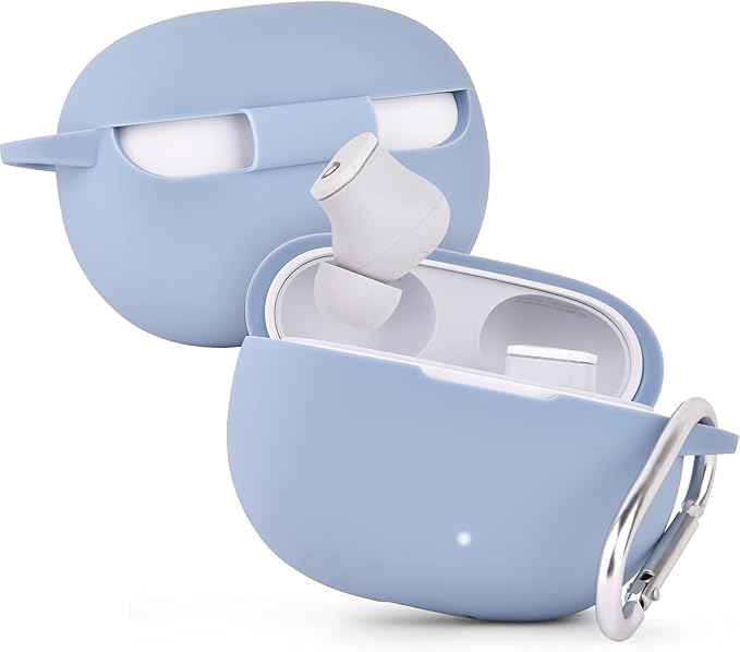 AIRSPO Silicone Case Compatible with Beats Studio Buds Case 2021 Soft Protective Cover for Beats Wireless Earbuds with Keychain (Grayish Blue)