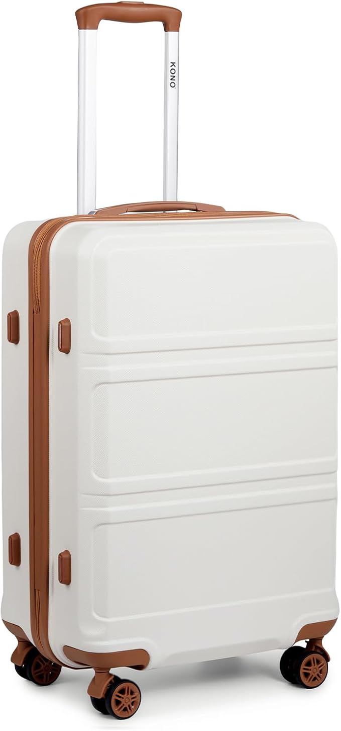 Kono Suitcase Set 3 Piece Carry On Hardside Luggage with TSA Lock Spinner Wheels (Cream White, 20in)