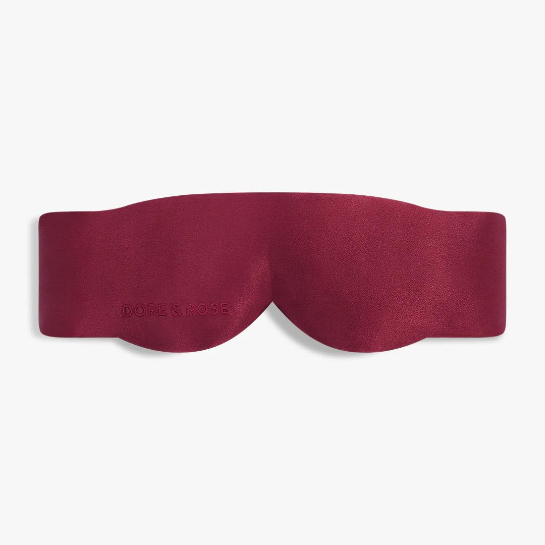Dore & Rose Aura Sleep Mask, 100% Light Blocking Mulberry Silk Eye Mask (23 Momme), Extra Room for Lashes, Reduces Eye Bags & Dark Circles, Adjustable Travel Deep Sleep Mask for Men & Women (Burgundy)