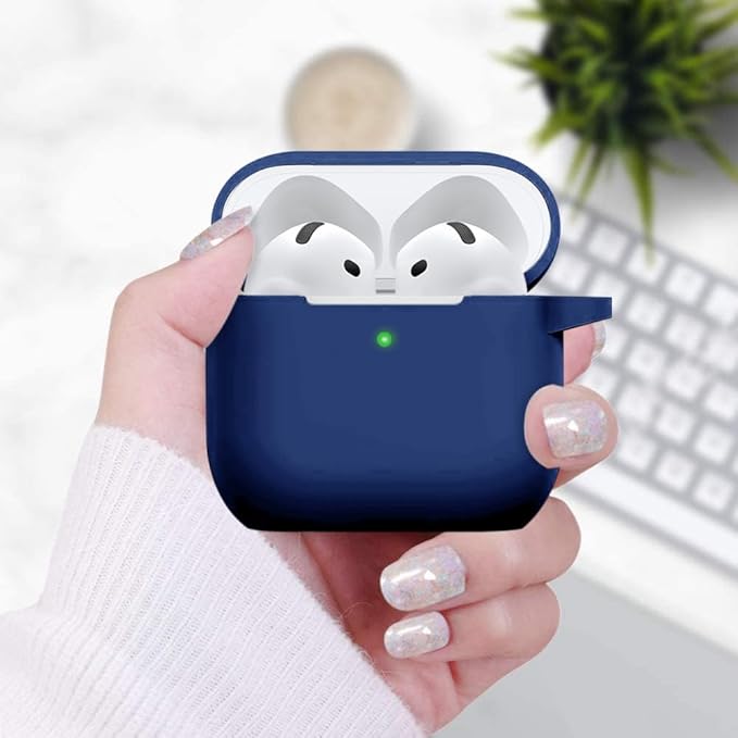 Case Cover for Apple Airpods 4 - VOTILE Airpods 4 Cases 2024 Cover Women Silicone iPods 4 Earbuds Wireless Accessorie Charging Cases Girl Bling Keychain for Airpod iPods 4th Generation - Midnight Blue