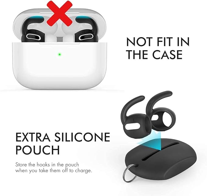 AhaStyle 3 Pairs AirPods Pro Ear Hooks Covers Accessories [Added Storage Pouch] Compatible with Apple AirPods Pro 2019 (Black)