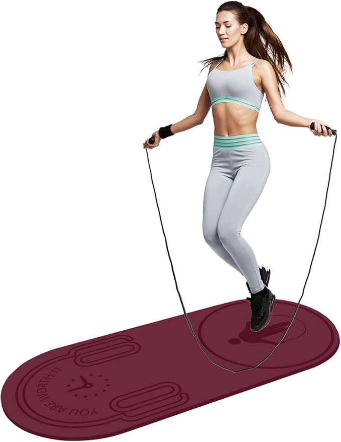 8/20/30mm Jump Rope Mat Fitness Exercise Mat Durable, Non-Slip, Workout Mats with Jump Rope & Carrying Bag for Home Gym Flooring (55"x 24")