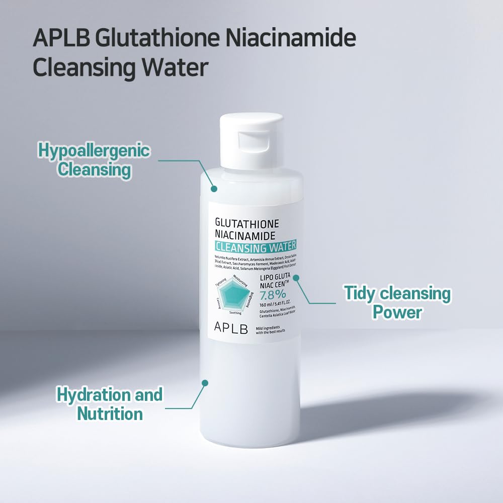 APLB Glutathione Niacinamide Cleansing Water | LIPO GLUTA NIAC CEN™ 7.8% 5.41 FL.OZ/Korean Skincare, Makeup remover for sensitive skin, Deep Hydration, Pore care