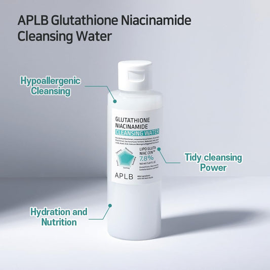 APLB Glutathione Niacinamide Cleansing Water | LIPO GLUTA NIAC CEN™ 7.8% 5.41 FL.OZ/Korean Skincare, Makeup remover for sensitive skin, Deep Hydration, Pore care