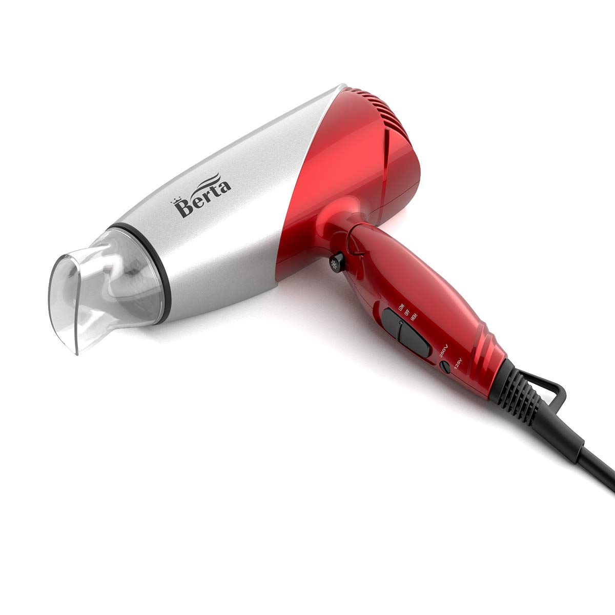 BERTA 1875Watts Folding Handle Hair Dryer Ceramic Negative Ionic Blow Dryer with Nozzle Compact for Children & Traveling