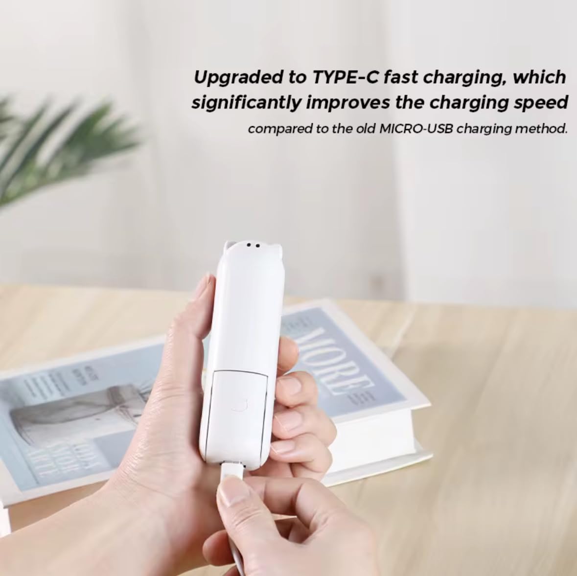 Portable Mini Fan with Powerbank, 3-Speed USB Rechargeable, 25Hr Battery Life, Brown/Green