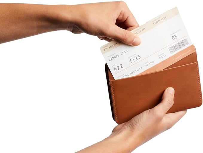 Bellroy Passport Cover (slimline travel wallet/pouch with card slots and space for cash plus travel documents) - Caramel